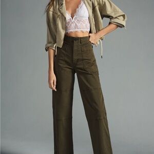 Anthropologie Olive Green High-Waisted Pants